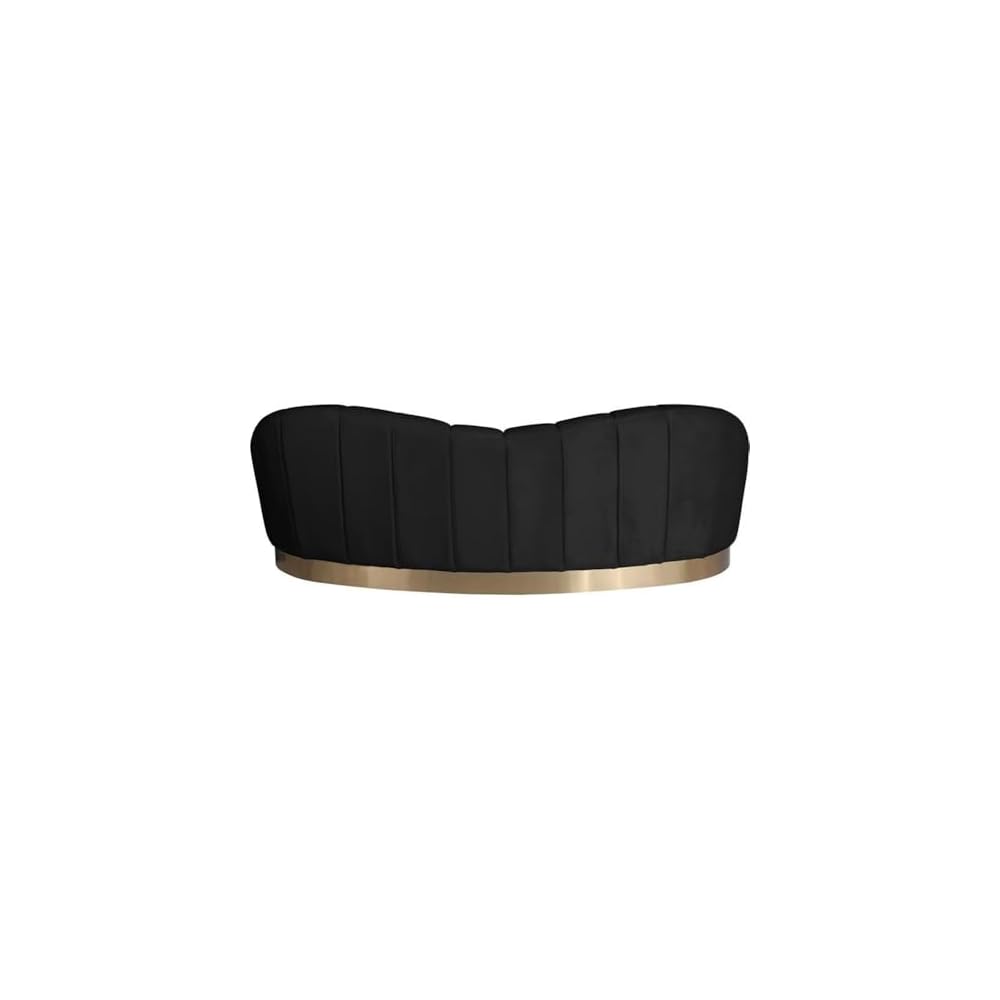 Bowery Hill Upholstered Sofa, Black Velvet with Brushed Gold Stainless Steel Base, 91.5"W x 40" D x 32"H, Unique Shell Shape, Contemporary Design, Comfortable Seating for Living Room or Lounge Spaces