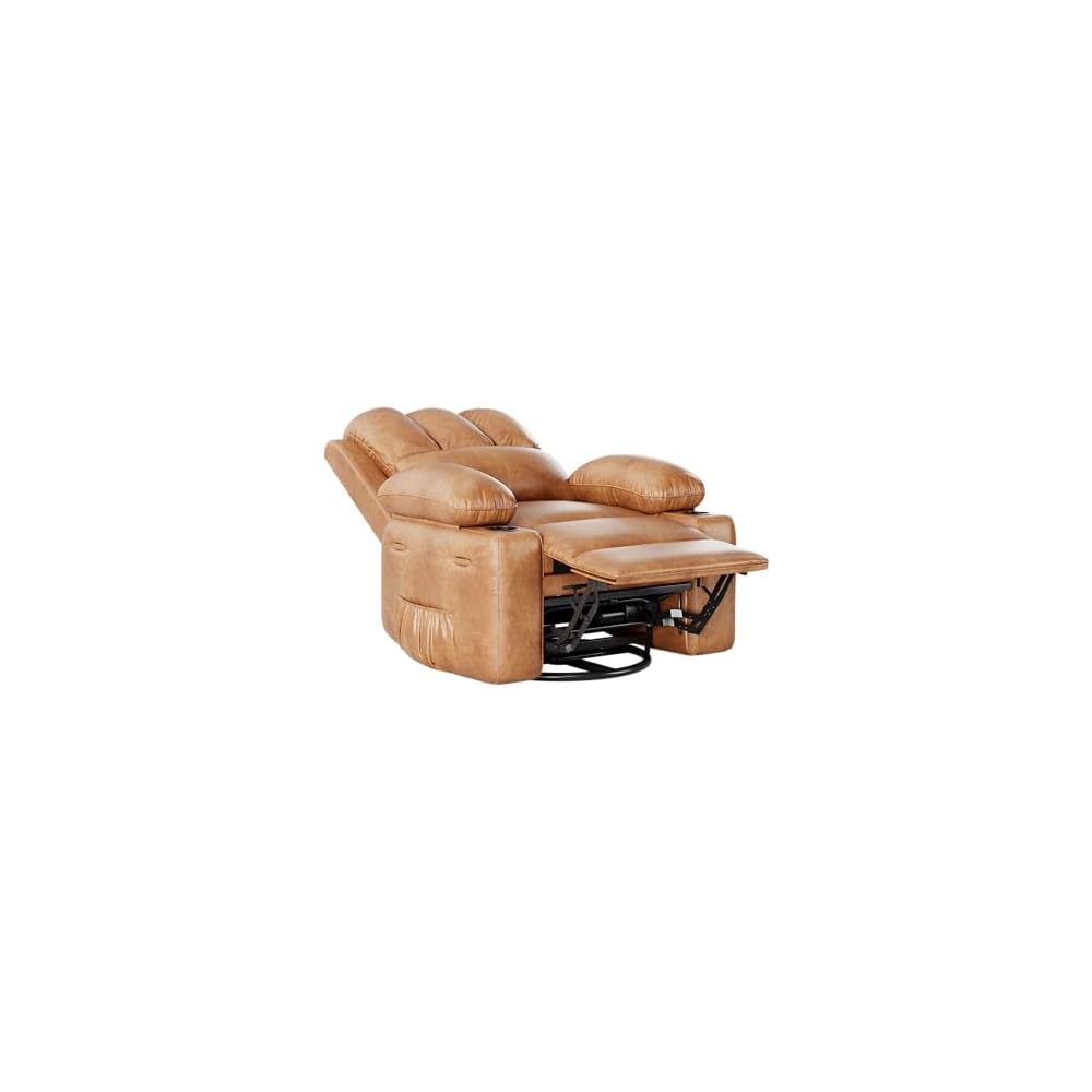 GarveeHome Leather Recliner Chair, Manual Recliner w/Comfortable Arms and Cup Holders for Living Room CF8011 - Khaki, Medium
