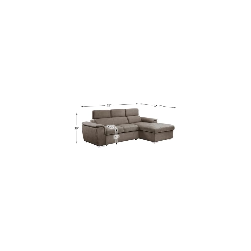 Homelegance Ferriday 98" x 66" Sectional Sleeper with Storage, Taupe