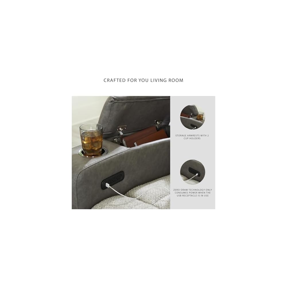 Signature Design by Ashley Power Reclining Sofa with Heat and Massage