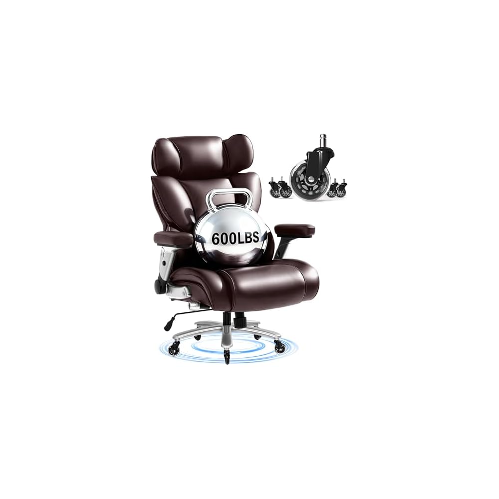 FLEXISPOT 600lbs Big and Tall Office Chair for Heavy People, Heavy Duty Computer Desk Chair with Lumbar Support 2D Armrest Blade Wheels, Chairs for Home Office Gaming Working, PU Leather, Brown