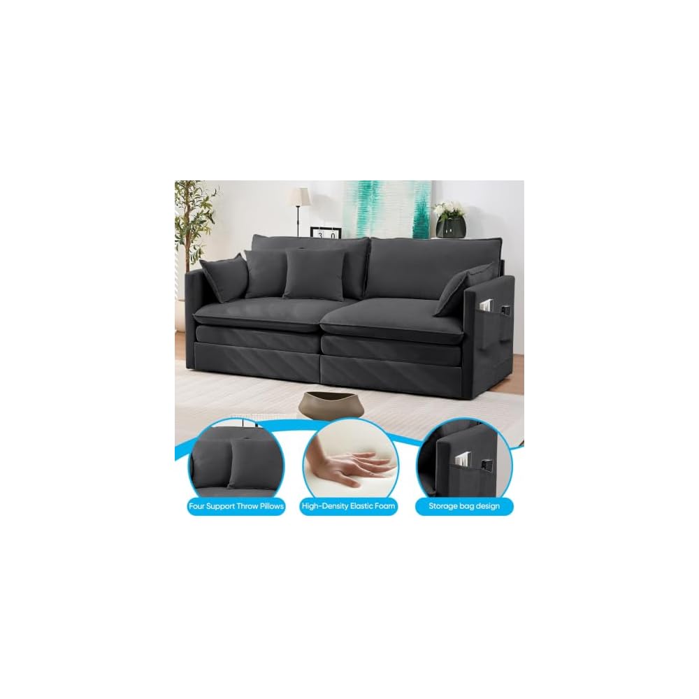78" W Queen Size Pull Out Sleeper Sofa Bed Couch, 3 in 1 Convertible Sleeper Sofa Beds with Side Pocket, Loveseat Sleepers Pull Out Couch Beds for Living Room Apartment