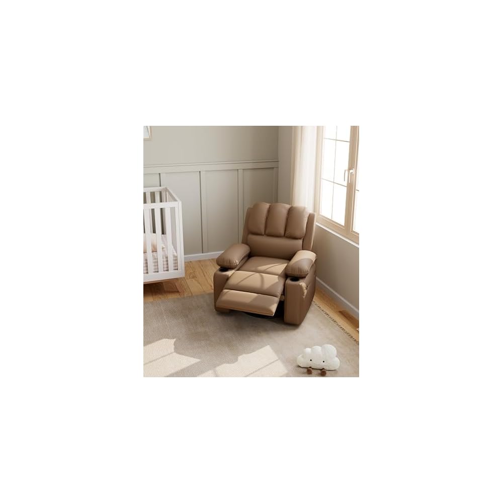 GarveeHome Leather Recliner Chair, Manual Recliner w/Comfortable Arms and Cup Holders for Living Room CF8011 - Khaki, Medium