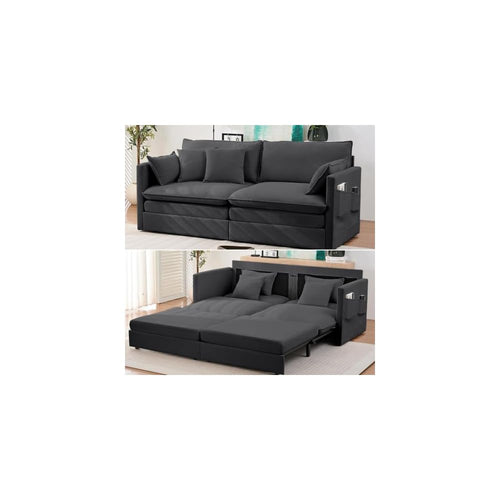 78" W Queen Size Pull Out Sleeper Sofa Bed Couch, 3 in 1 Convertible Sleeper Sofa Beds with Side Pocket, Loveseat Sleepers Pull Out Couch Beds for Living Room Apartment