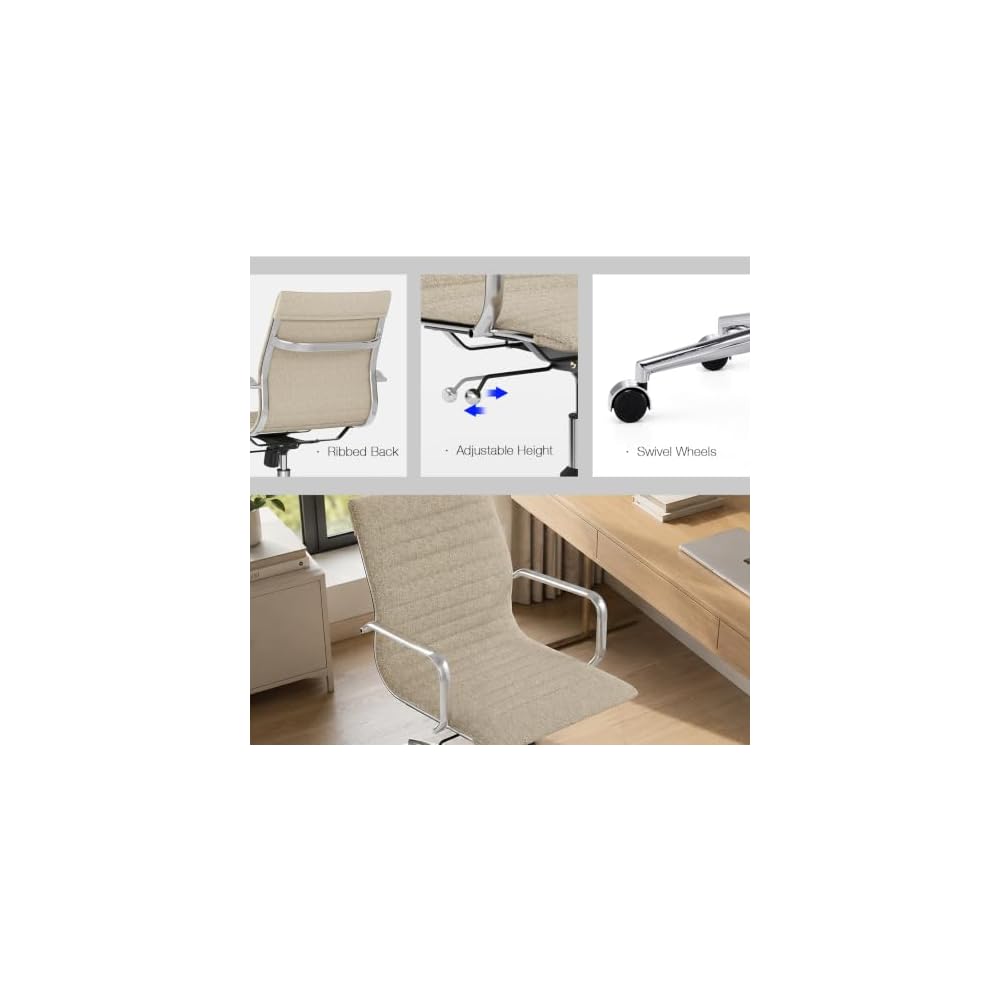 Office Chair, Ergonomic Desk Chair, Computer Chair with Armrests for Home Office，Cotton and Linen，Khaki