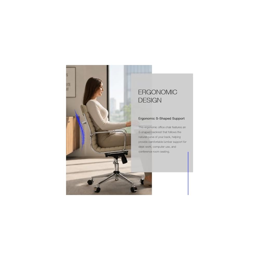 Office Chair, Ergonomic Desk Chair, Computer Chair with Armrests for Home Office，Cotton and Linen，Khaki