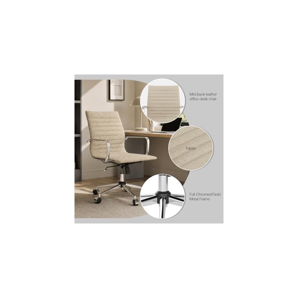 Office Chair, Ergonomic Desk Chair, Computer Chair with Armrests for Home Office，Cotton and Linen，Khaki
