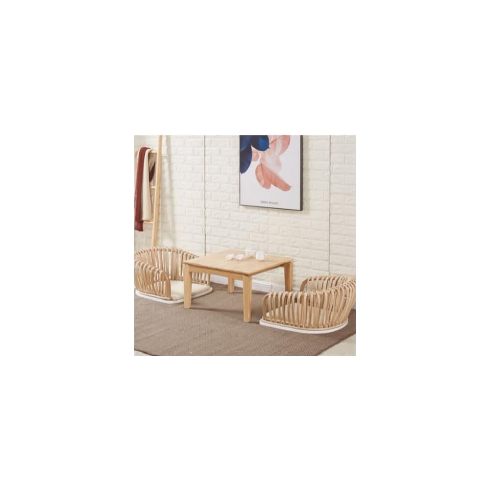 Portable Floor Chair, Traditional Rattan Legless Tatami Chair with Armrest and Backrest Floor Chair, Low Seat Chair with Comfortable Cushion, for Bay Window, Office, Home,