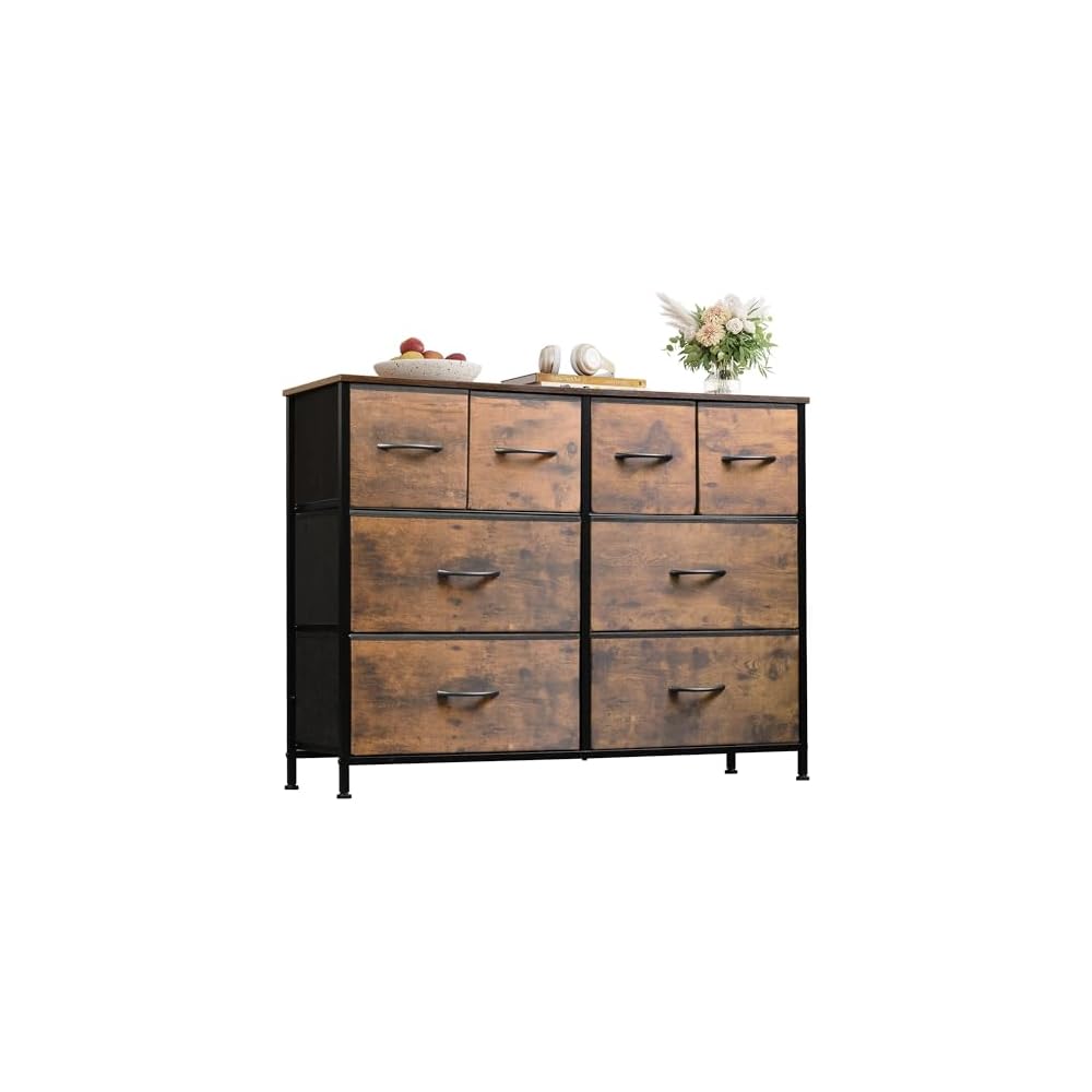 WLIVE Dresser for Bedroom, 8 Drawer LED Dresser with Outlet, Black