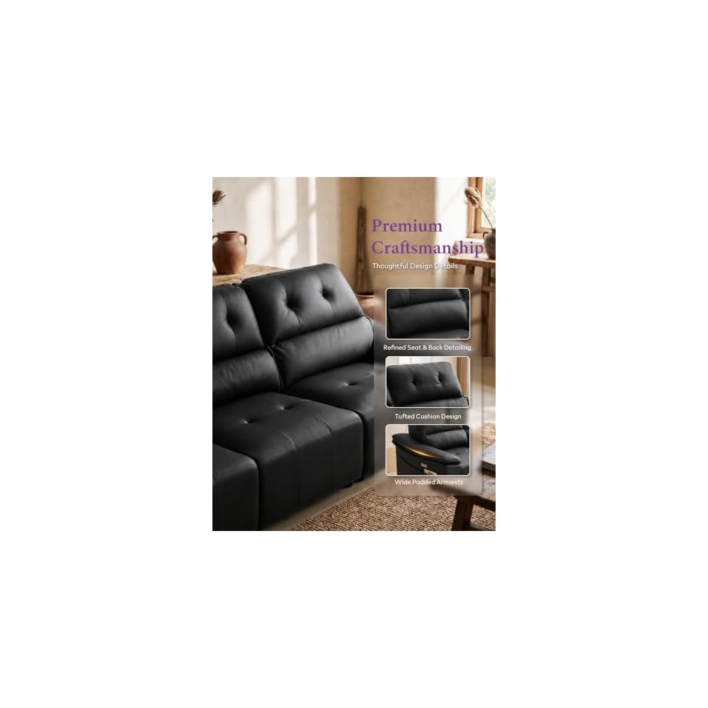 110’’ Electric Leather Recliner Couch, Power Extendable Pull Out Sofa Bed