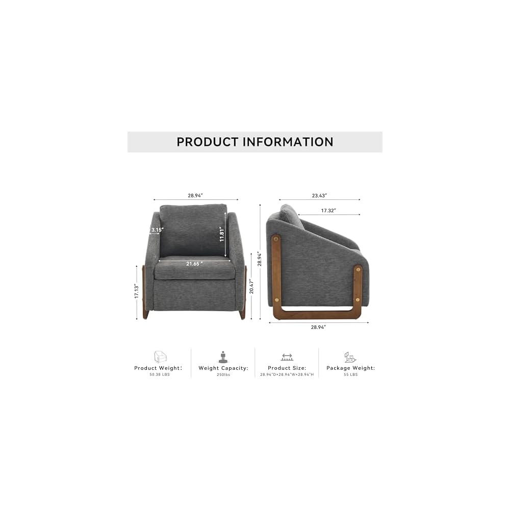 Set of 1 Chenille Fabric Modern Upholstered Armchair with Wooden Side Frame, Accent Leisure Chair with Cushioned Seat and Backrest for Living Room, Bedroom