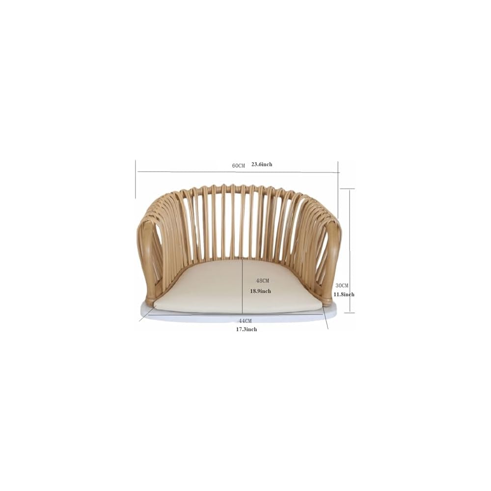 Portable Floor Chair, Traditional Rattan Legless Tatami Chair with Armrest and Backrest Floor Chair, Low Seat Chair with Comfortable Cushion, for Bay Window, Office, Home,