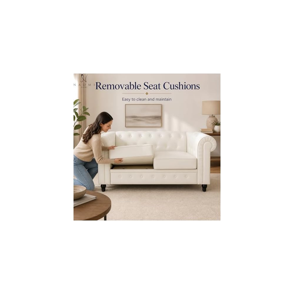 Naomi Home Emery Chesterfield Faux Leather Loveseat, White