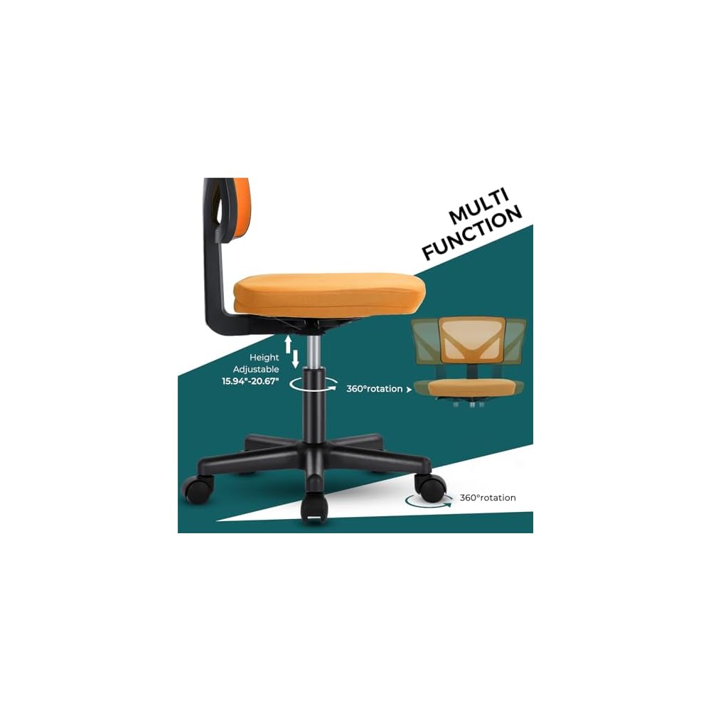 Ergonomic Stool Modern Home Office Desk Chairs Comfy Computer Study Chair for Living Room, Vanity (Orange)