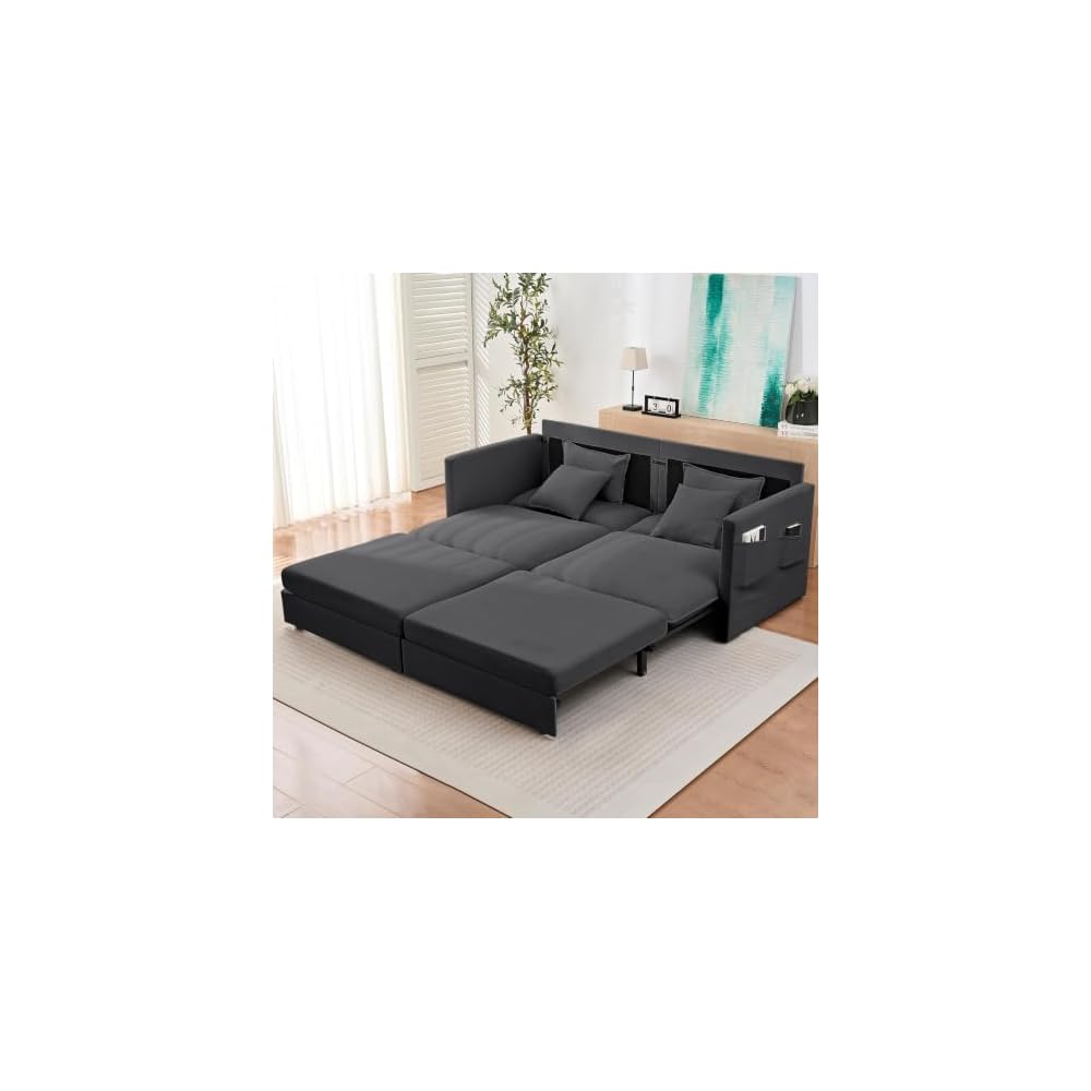 78" W Queen Size Pull Out Sleeper Sofa Bed Couch, 3 in 1 Convertible Sleeper Sofa Beds with Side Pocket, Loveseat Sleepers Pull Out Couch Beds for Living Room Apartment