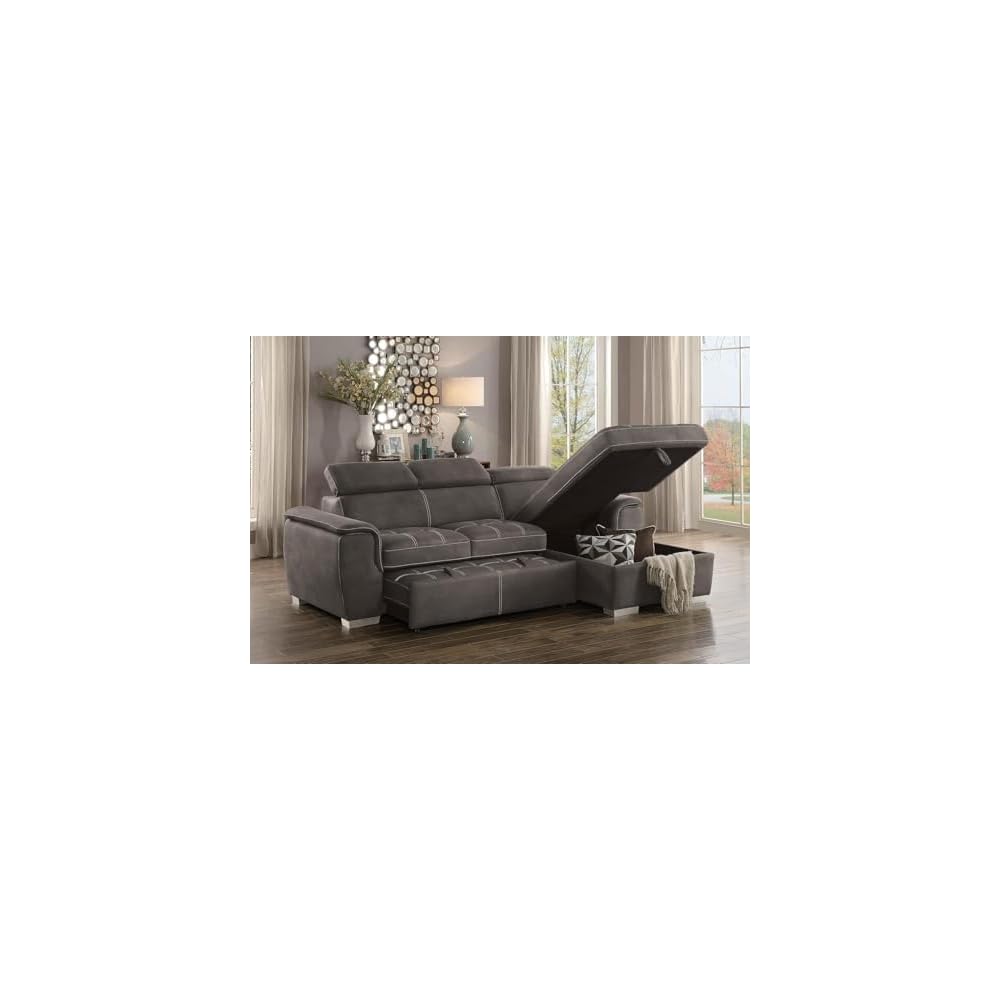 Homelegance Ferriday 98" x 66" Sectional Sleeper with Storage, Taupe