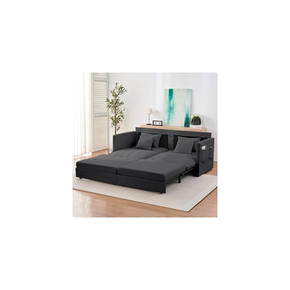 78" W Queen Size Pull Out Sleeper Sofa Bed Couch, 3 in 1 Convertible Sleeper Sofa Beds with Side Pocket, Loveseat Sleepers Pull Out Couch Beds for Living Room Apartment