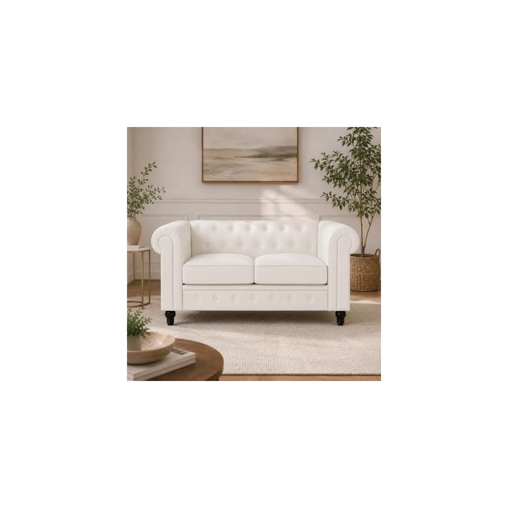 Naomi Home Emery Chesterfield Faux Leather Loveseat, White