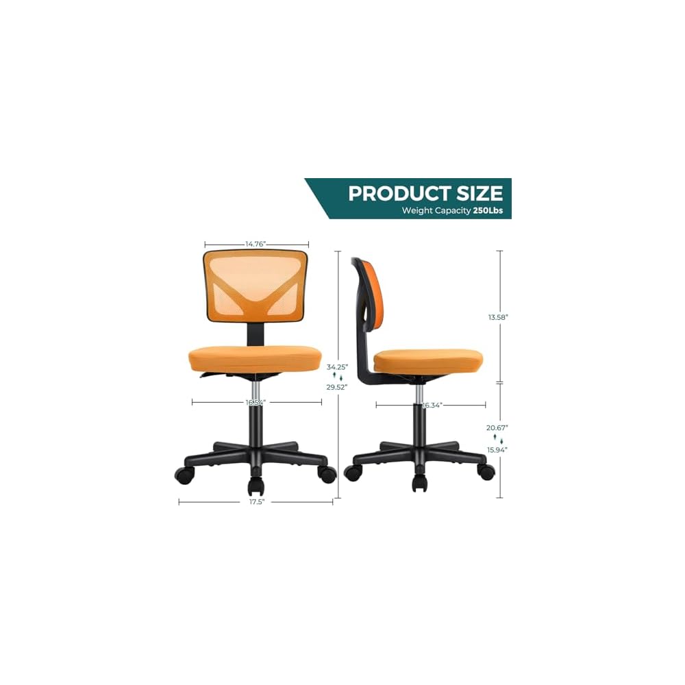 Ergonomic Stool Modern Home Office Desk Chairs Comfy Computer Study Chair for Living Room, Vanity (Orange)