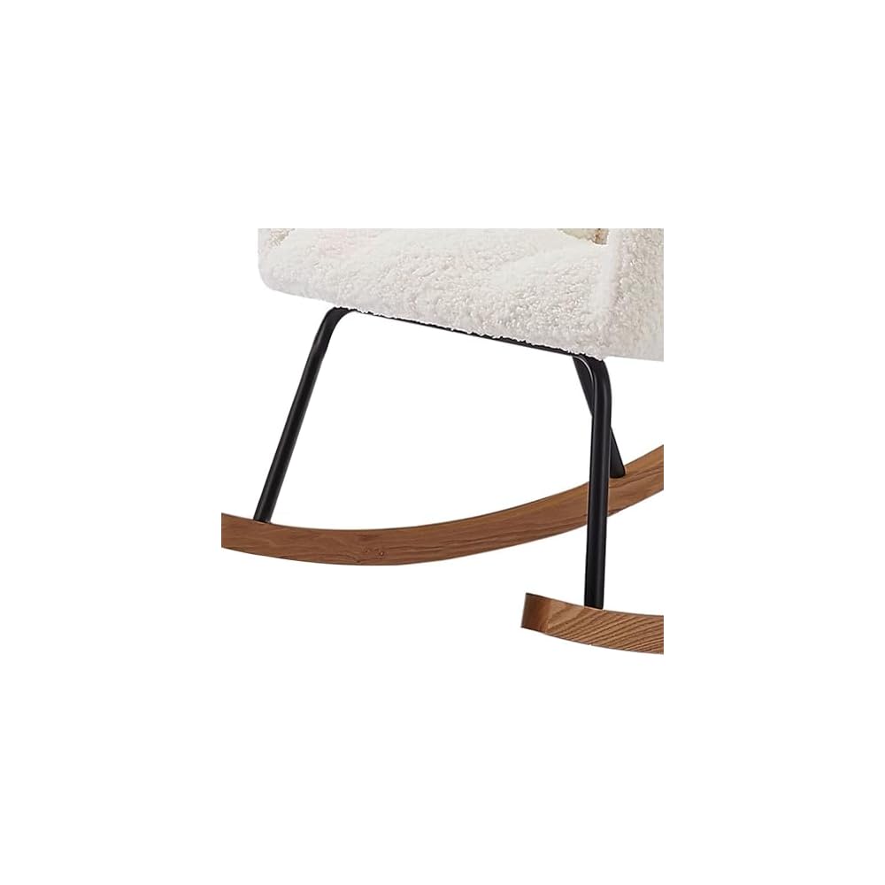 Modern Rocking Chair with High Backrest Armrests Ergonomic Design Lounge Recliner Chair for Living Room Bedroom Playroom Beige with Soft Seat