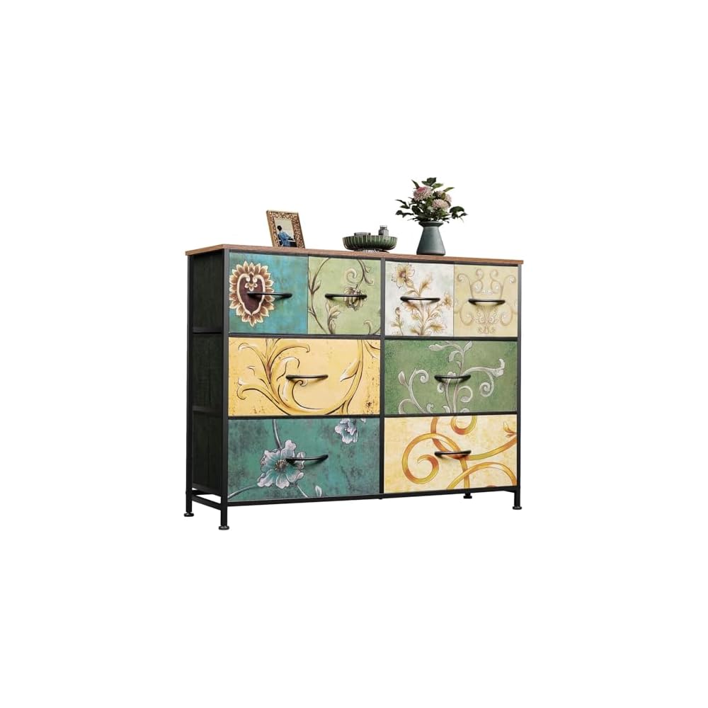 WLIVE Dresser for Bedroom, 8 Drawer LED Dresser with Outlet, Black
