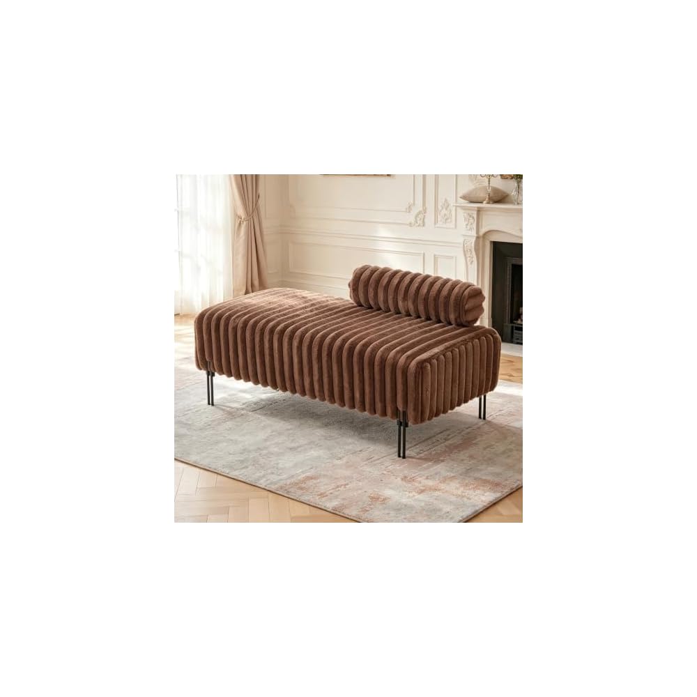 49.6" Faux Fur Loveseat Couch with Adjustable Bolster Backrest,Brown Small Couch for Bedroom,Faux Fur Mini Sofa,Small Couches for Living Room