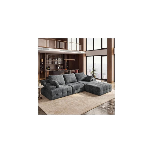 110" Cloud Sectional Couches for Living Room,Modern Convertible L-Shape Couch with Ottoman 3 Seater Chenille Fabric Comfy Cloud Couches with Movable Ottoman Black