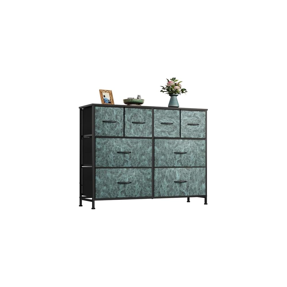 WLIVE Dresser for Bedroom, 8 Drawer LED Dresser with Outlet, Black