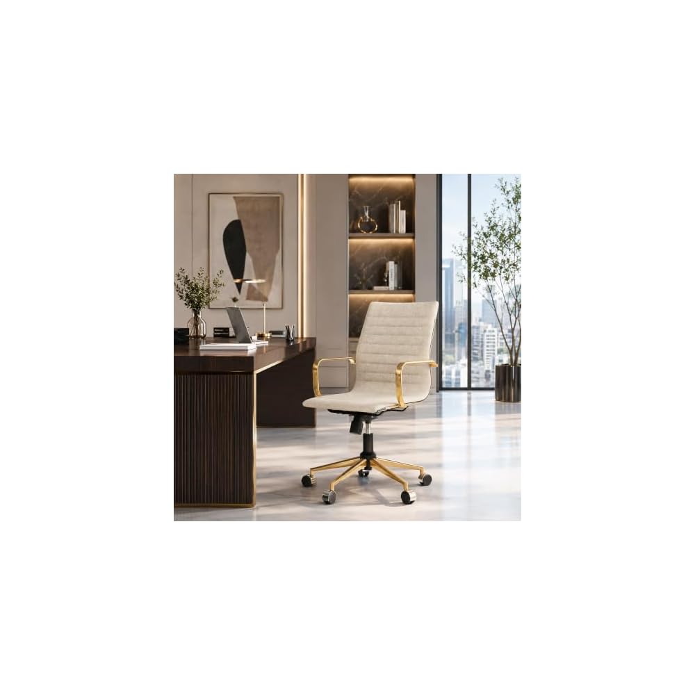 Office Chair, Ergonomic Desk Chair, Computer Chair with Armrests for Home Office，Cotton and Linen，Khaki