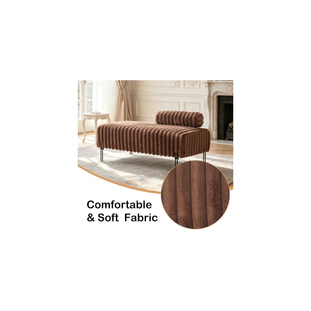 49.6" Faux Fur Loveseat Couch with Adjustable Bolster Backrest,Brown Small Couch for Bedroom,Faux Fur Mini Sofa,Small Couches for Living Room