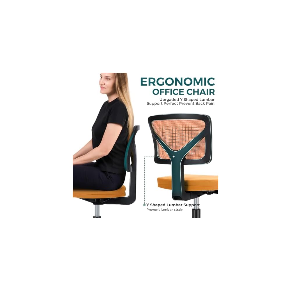 Ergonomic Stool Modern Home Office Desk Chairs Comfy Computer Study Chair for Living Room, Vanity (Orange)