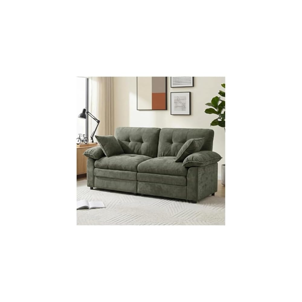 84" Chenille Loveseat Sofa, Deep Seat Cloud Couch for Living Room – 2-Seat Modular Sofa with Pillow Back & Pillow Arms, High-Density Foam Fill, 400 lbs Capacity, Modern Apartment Couch, Green