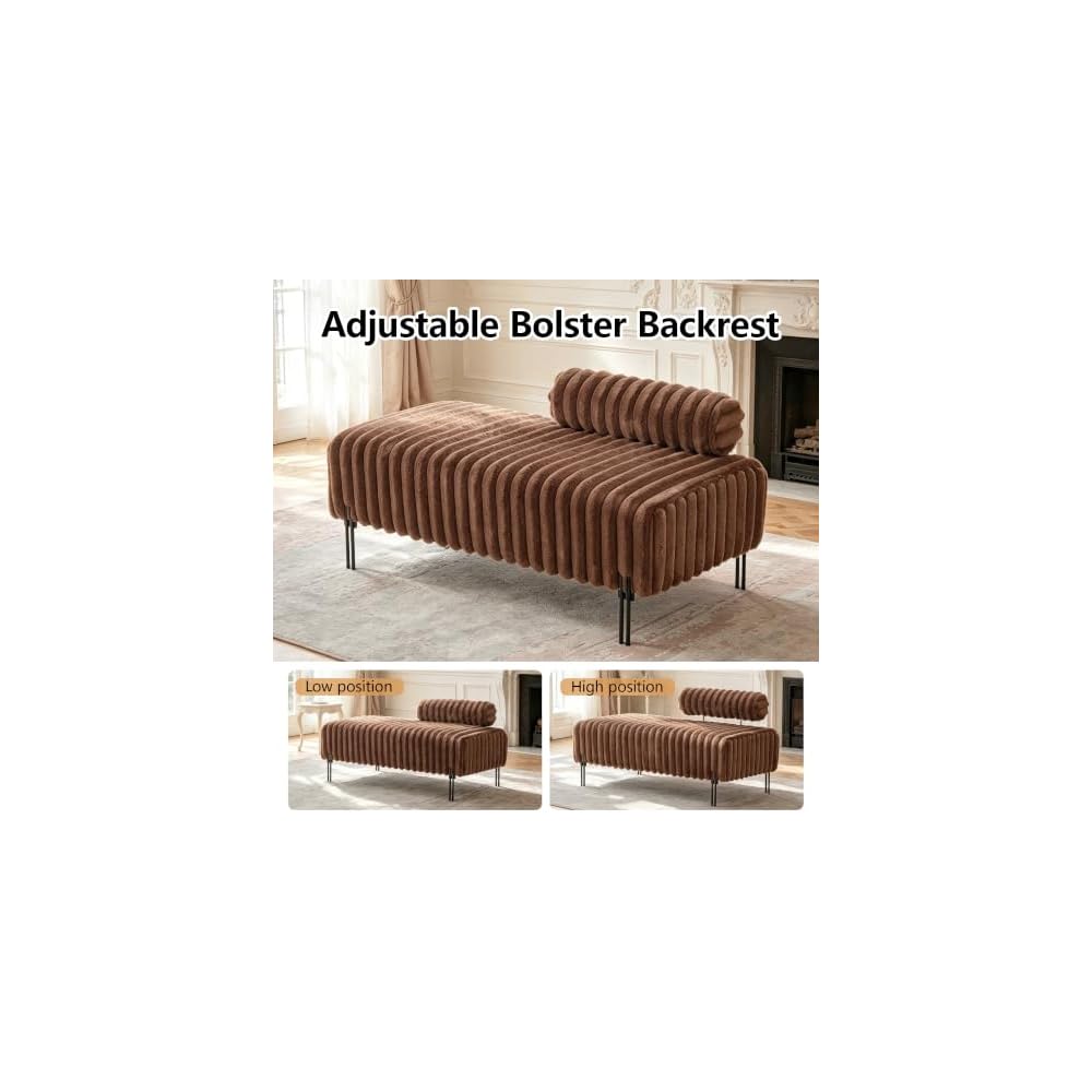 49.6" Faux Fur Loveseat Couch with Adjustable Bolster Backrest,Brown Small Couch for Bedroom,Faux Fur Mini Sofa,Small Couches for Living Room