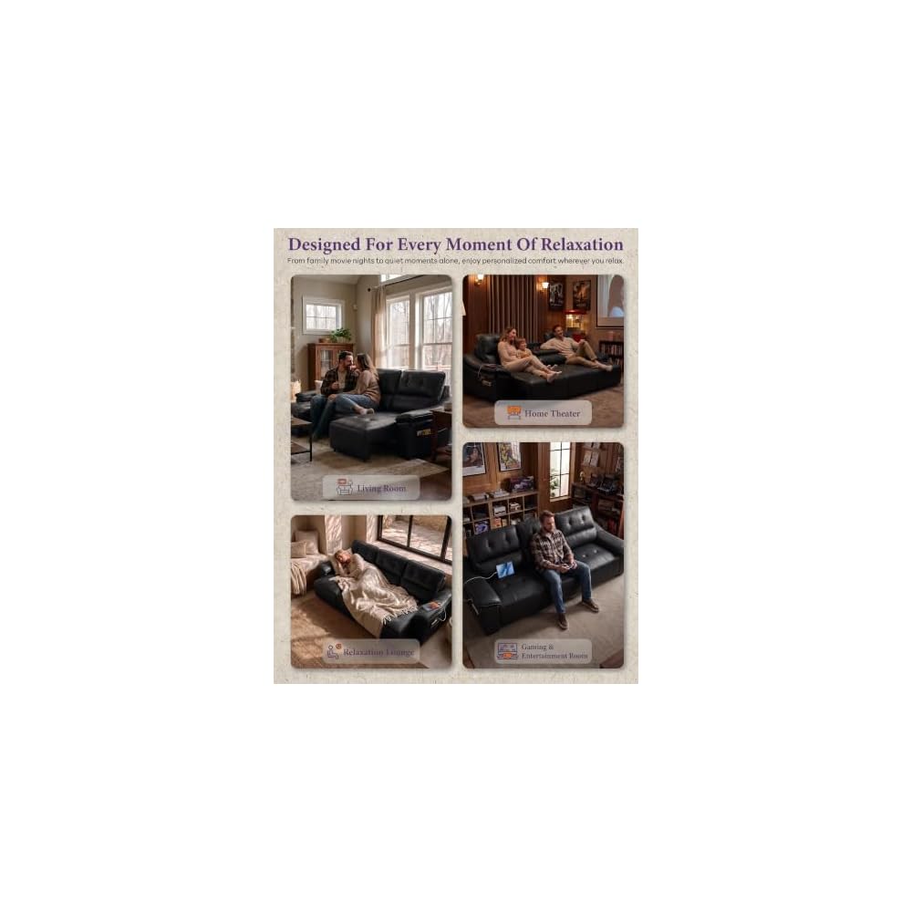 110’’ Electric Leather Recliner Couch, Power Extendable Pull Out Sofa Bed