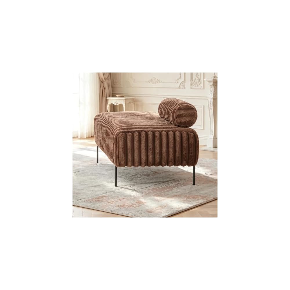 49.6" Faux Fur Loveseat Couch with Adjustable Bolster Backrest,Brown Small Couch for Bedroom,Faux Fur Mini Sofa,Small Couches for Living Room