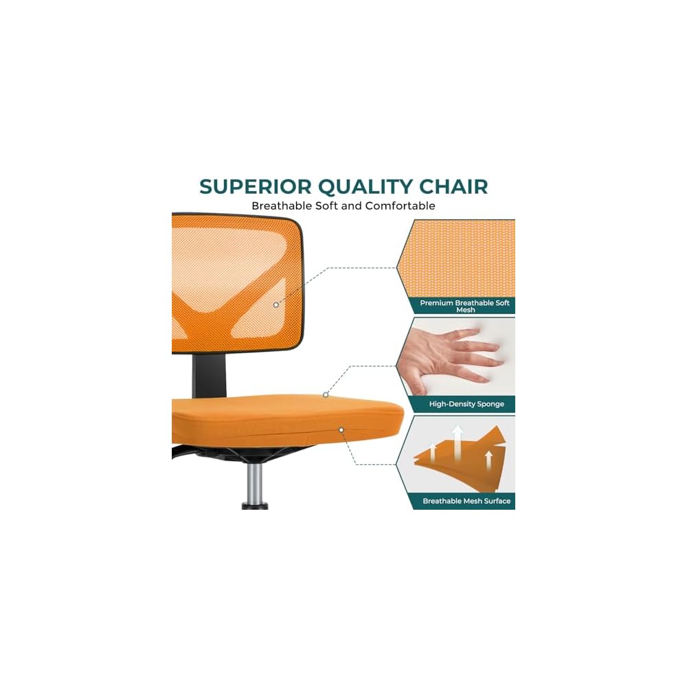Ergonomic Stool Modern Home Office Desk Chairs Comfy Computer Study Chair for Living Room, Vanity (Orange)