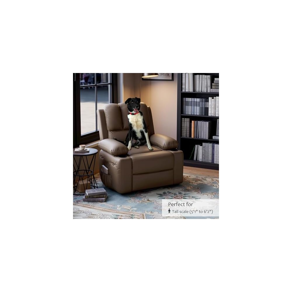 GarveeHome Leather Recliner Chair, Manual Recliner w/Comfortable Arms and Cup Holders for Living Room CF8011 - Khaki, Medium