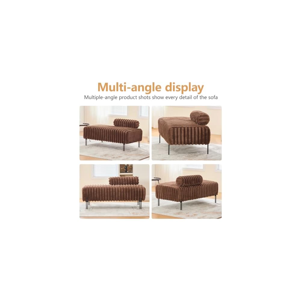 49.6" Faux Fur Loveseat Couch with Adjustable Bolster Backrest,Brown Small Couch for Bedroom,Faux Fur Mini Sofa,Small Couches for Living Room