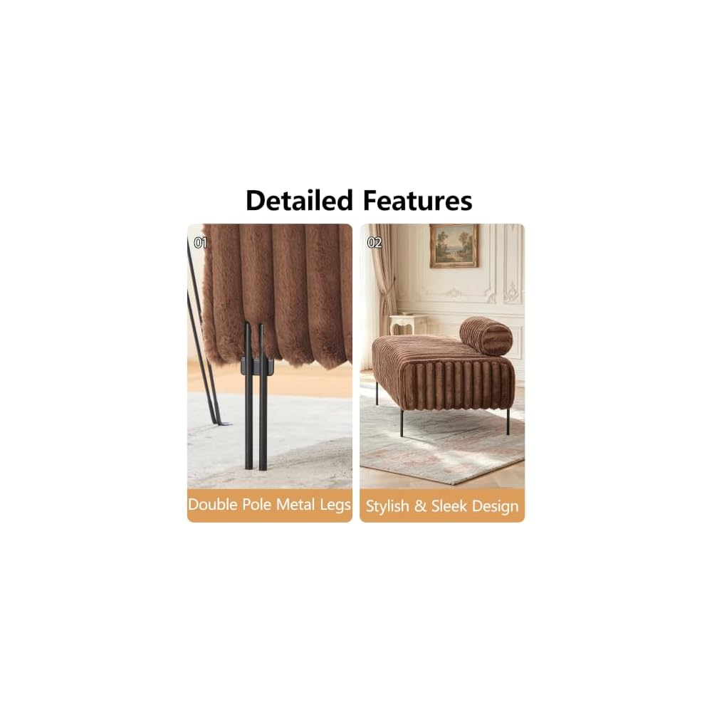 49.6" Faux Fur Loveseat Couch with Adjustable Bolster Backrest,Brown Small Couch for Bedroom,Faux Fur Mini Sofa,Small Couches for Living Room