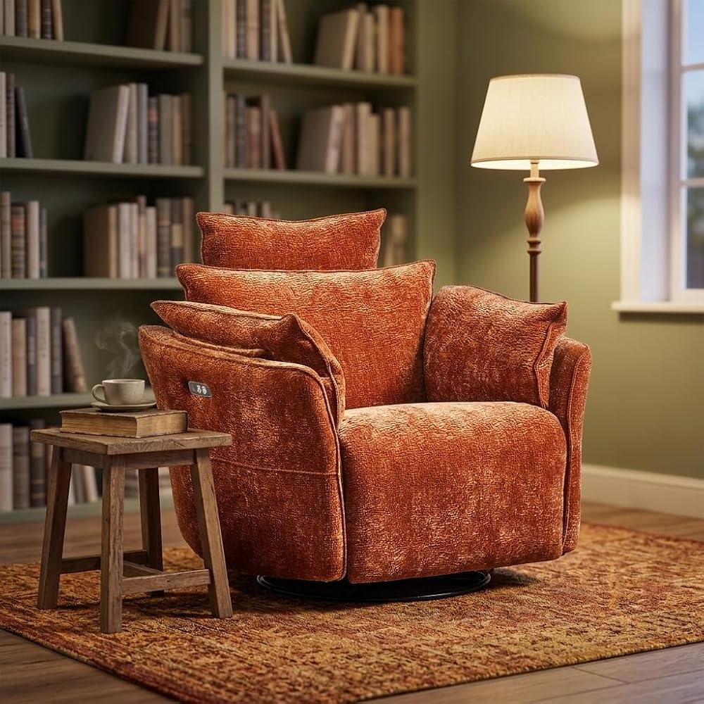 Single Lounge Sofa Chair, Rust Orange Accent Chair for Living Room