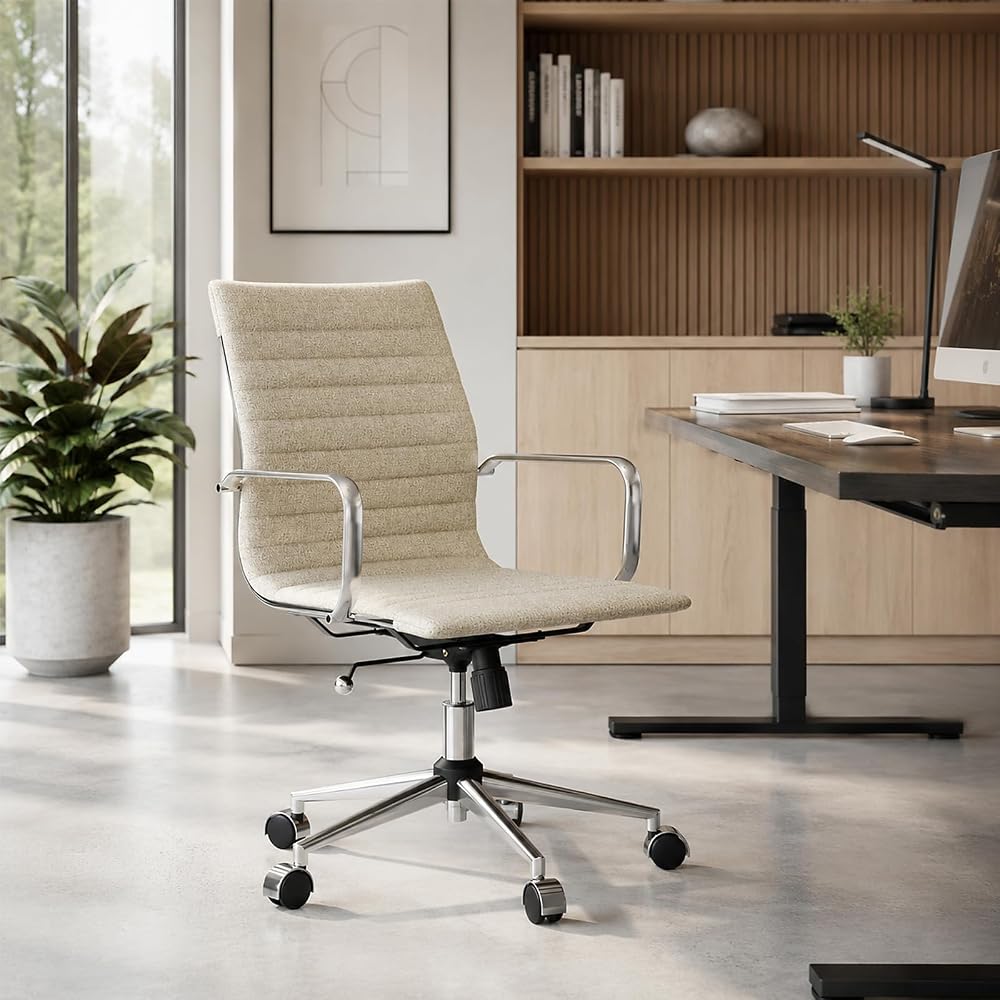 Office Chair, Ergonomic Desk Chair, Computer Chair with Armrests for Home Office，Cotton and Linen，Khaki