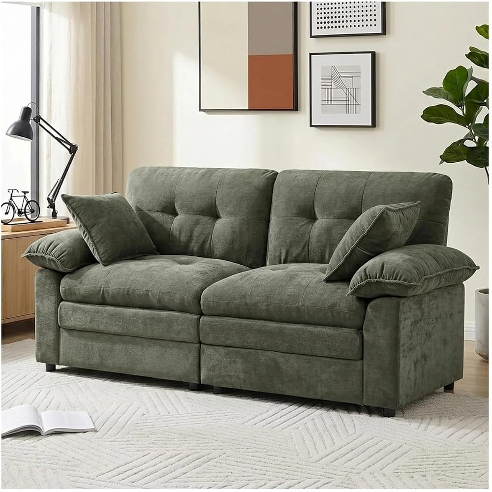 84" Chenille Loveseat Sofa, Deep Seat Cloud Couch for Living Room – 2-Seat Modular Sofa with Pillow Back & Pillow Arms, High-Density Foam Fill, 400 lbs Capacity, Modern Apartment Couch, Green