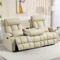 Zero Wall Hugger Power Reclining Sofa with Adjustable Headrest, Electric Reclining Couch with Drop-Down Table,Outlets, Power Loveseat Recliner Sofa for Living Room (PU Beige, 3 Seat)