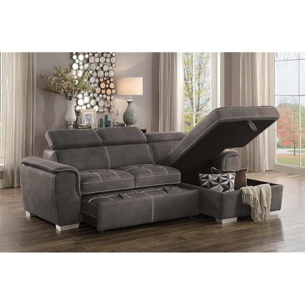 Homelegance Ferriday 98" x 66" Sectional Sleeper with Storage, Taupe