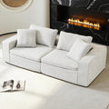 94" Cloud Modular Sofa, Oversized Sectional Couch with Washable Linen Fabric Covers,LoveSeat Deep Seat Sofa with Ottoman, Down Filled Convertible Furniture for Living Room (White, LoveSofa)