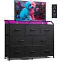 WLIVE Dresser for Bedroom, 8 Drawer LED Dresser with Outlet, Black