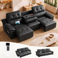 110’’ Electric Leather Recliner Couch, Power Extendable Pull Out Sofa Bed