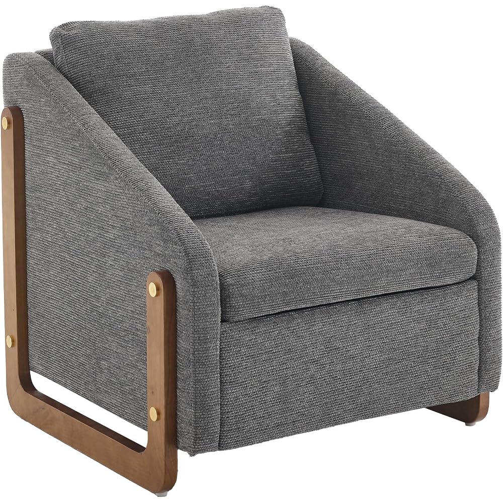 Set of 1 Chenille Fabric Modern Upholstered Armchair with Wooden Side Frame, Accent Leisure Chair with Cushioned Seat and Backrest for Living Room, Bedroom